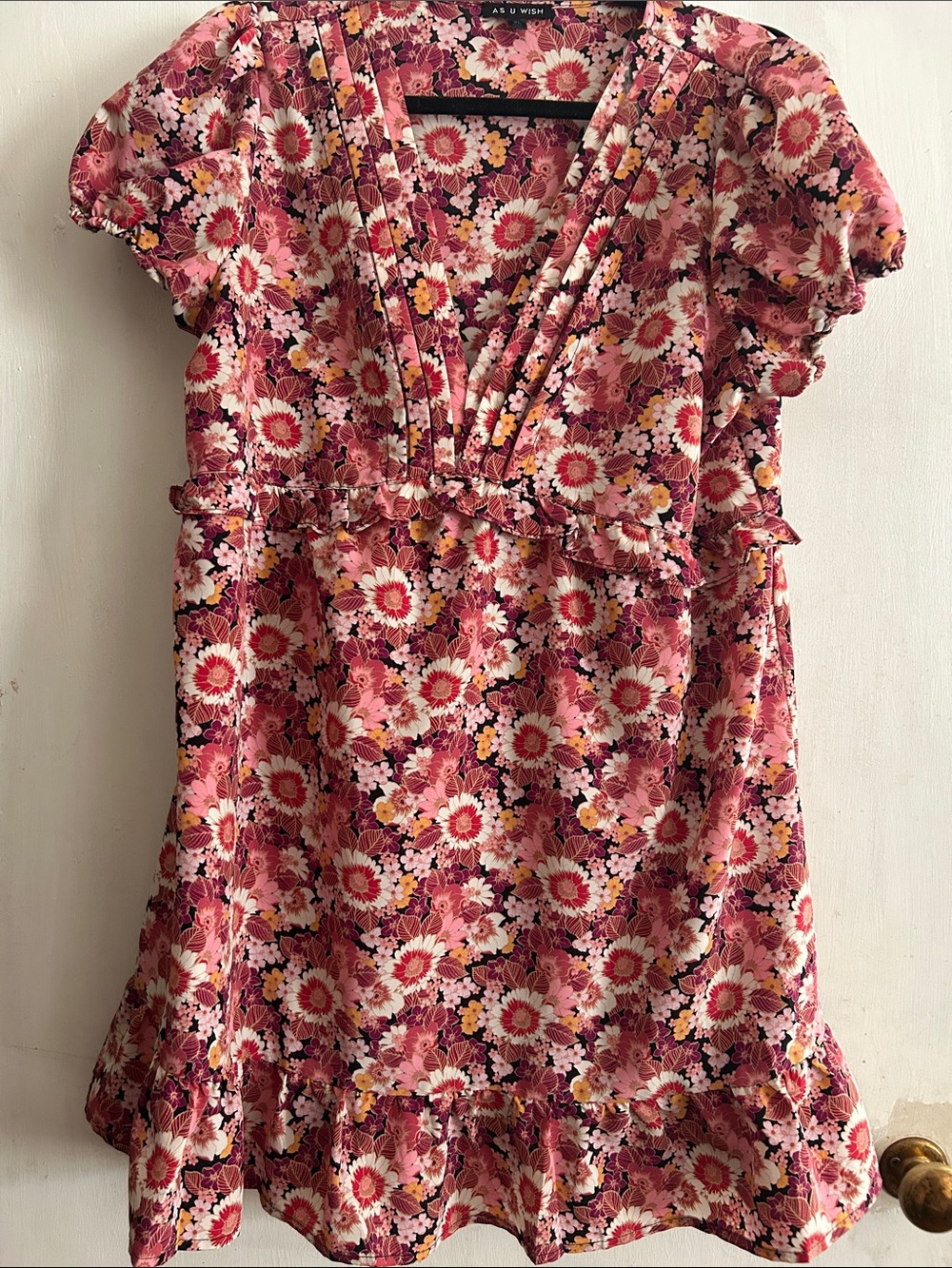 As U Wish Pink Floral Ruffle Dress